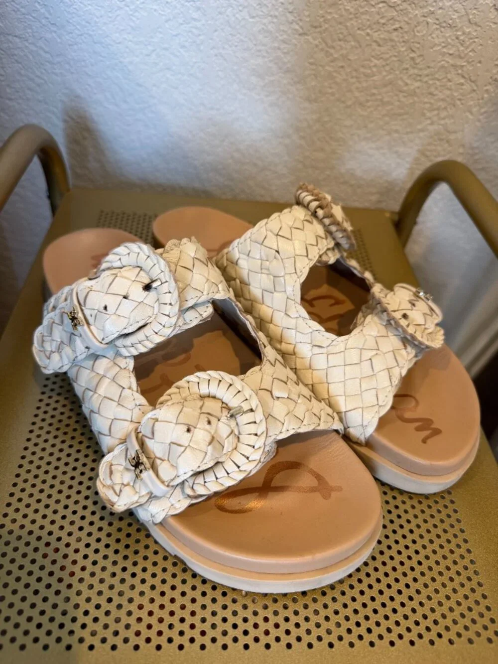 Sam Edelman Ivory Tiffanie Woven Leather Slides Size 7